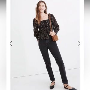 Re)sourced Georgette Lucie Bubble-Sleeve Smocked Top in Stem Scatter